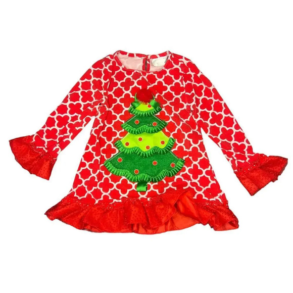Emily‎ Rose Girls Christmas Tree Dress Outfit Size 4 Holiday Red - Picture 1 of 4